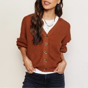 ABLE Marlene Cropped Cardigan Oversized Sweater Burnt Orange Brown Size L